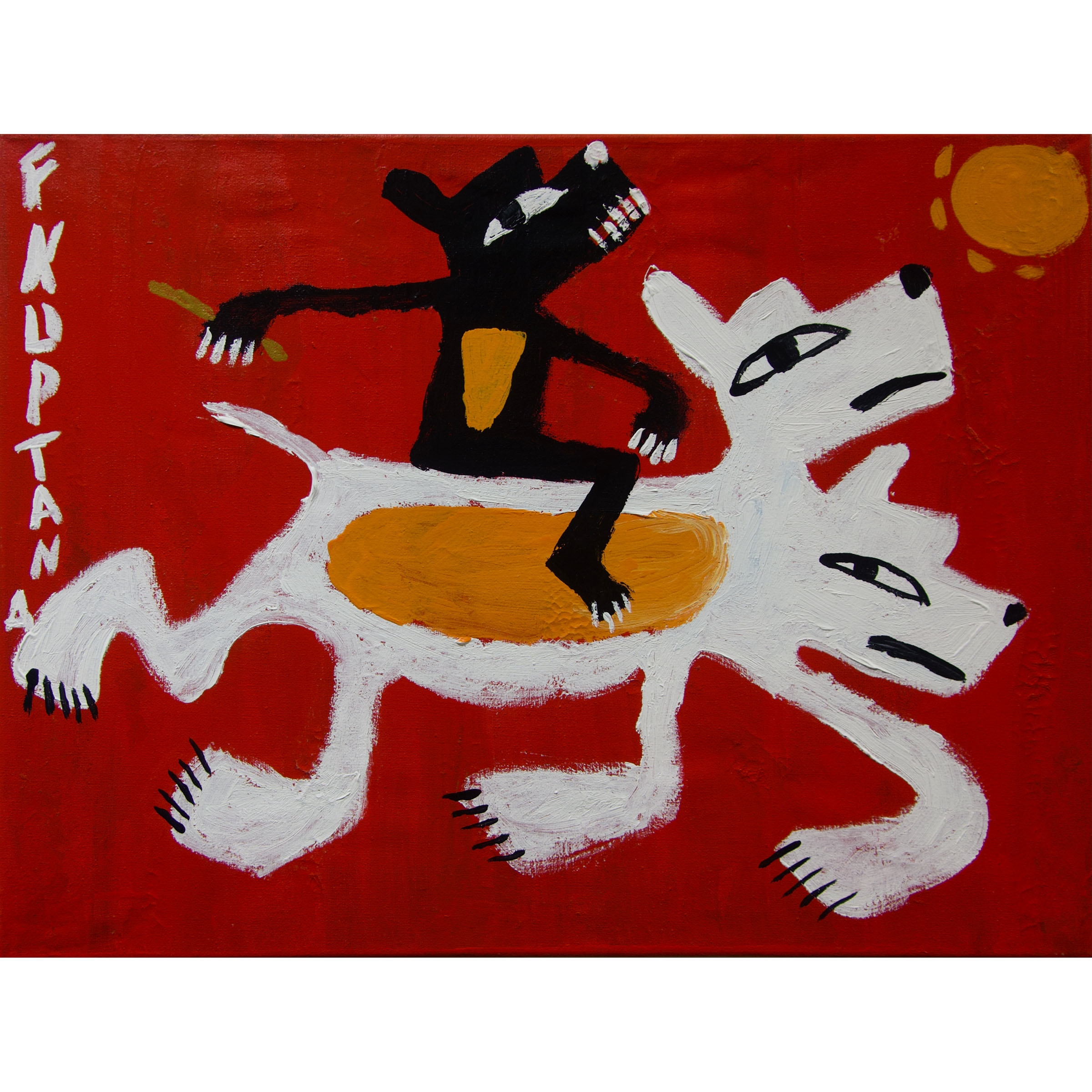 Artwork by Floyd Kuptana, BLACK RIDER, Made of ACRYLIC ON CANVAS