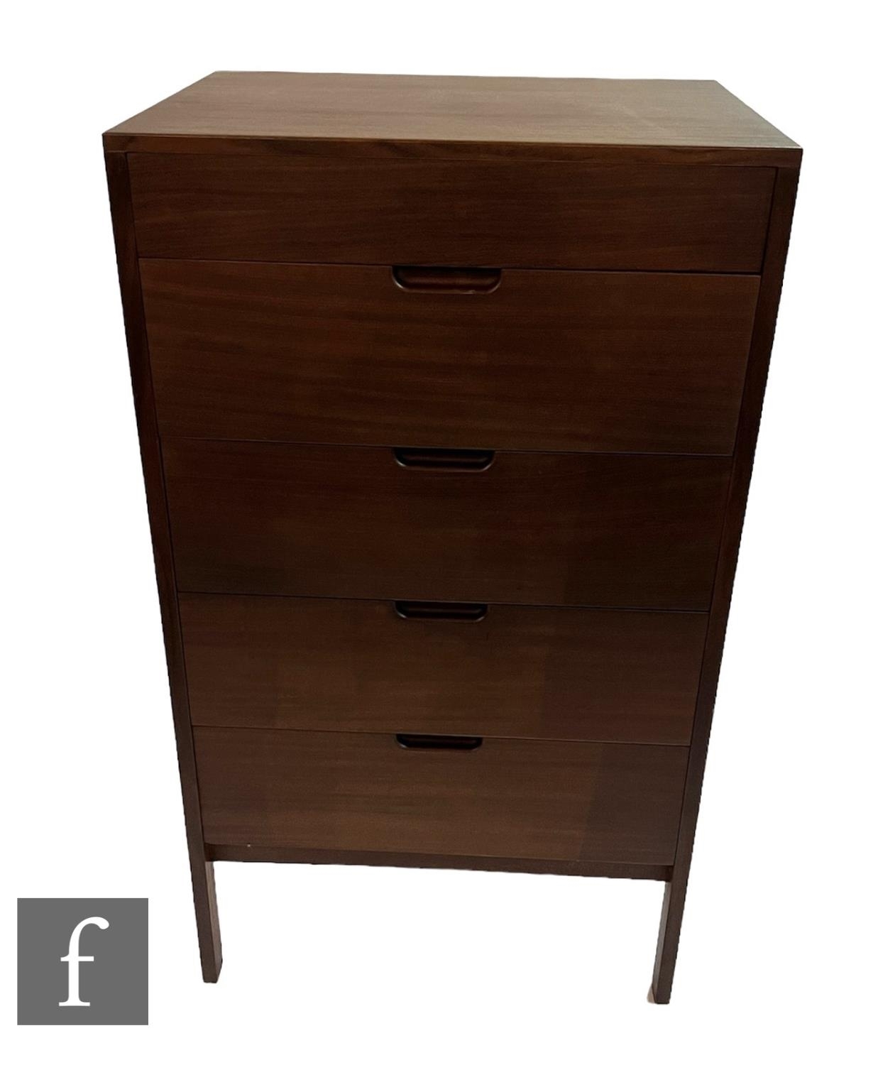 Richard Hornby - Fyne Ladye Furniture - A teak chest of five drawers with recessed handles by Richard Hornby