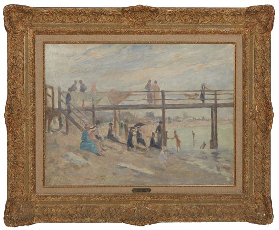 Beach Scene by the Boardwalk, by Georges Jules Ernest Binet