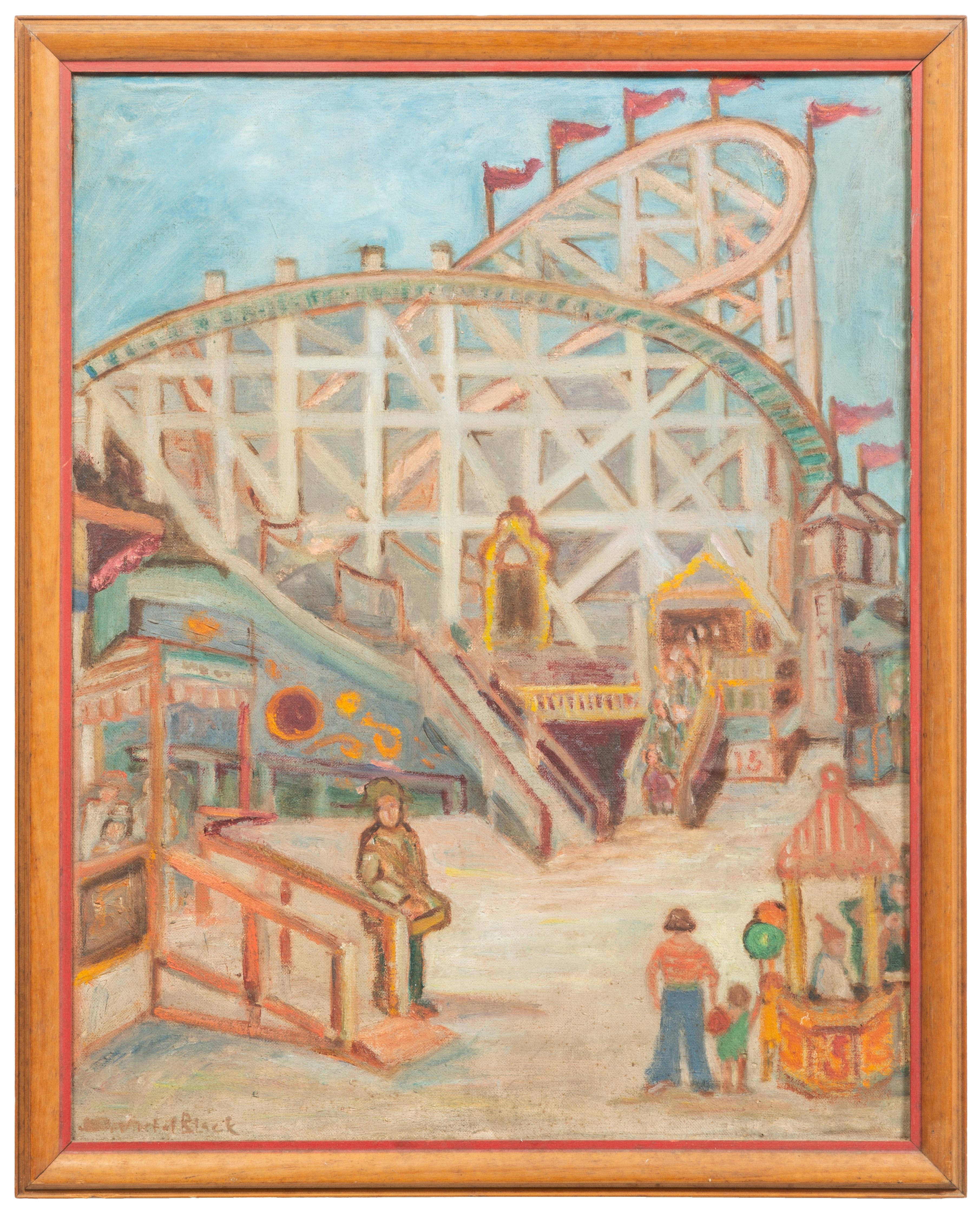 Artwork by Julia Conroy Michel Black, Summer Day (Amusement Park),, Made of oil on board