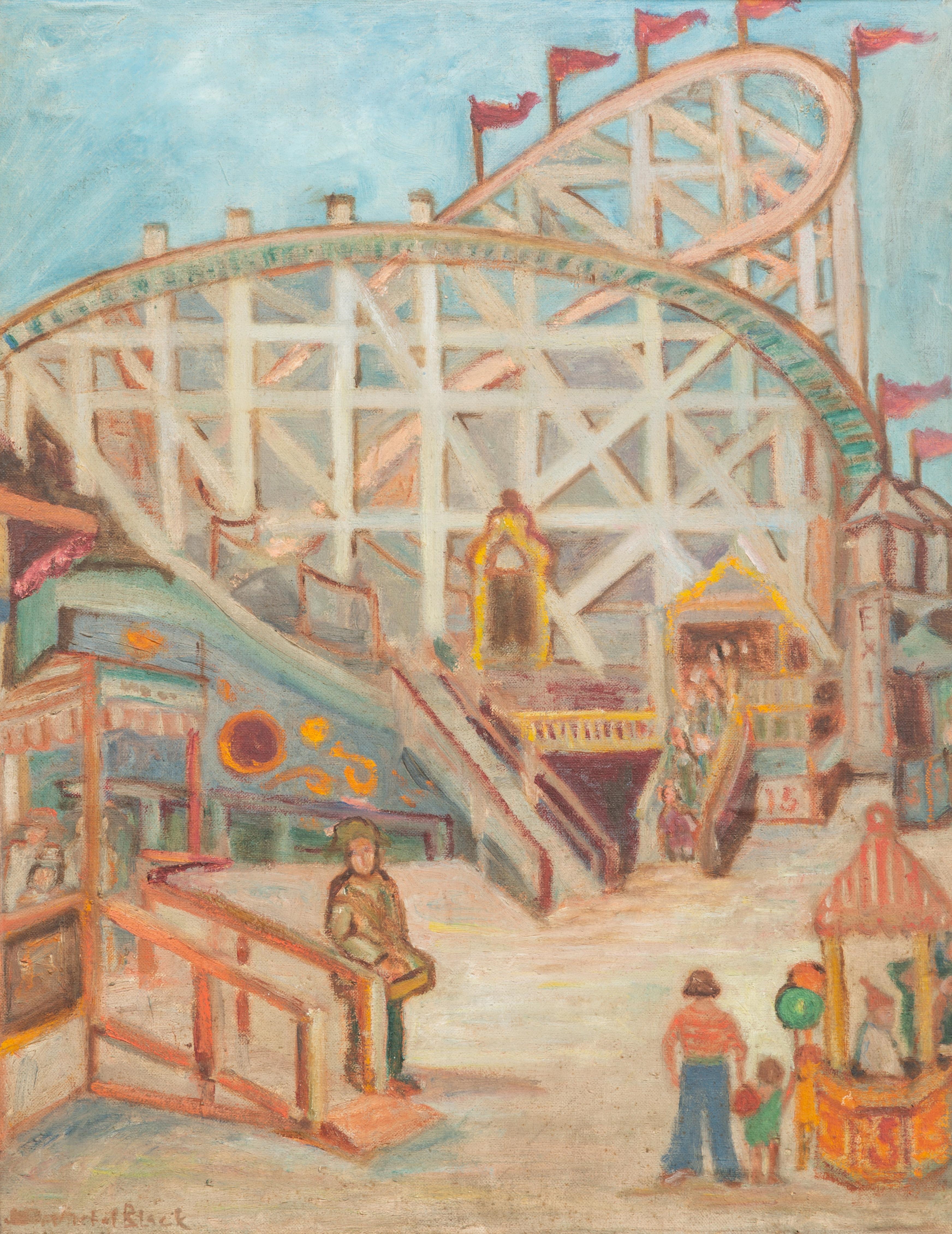 Artwork by Julia Conroy Michel Black, Summer Day (Amusement Park),, Made of oil on board