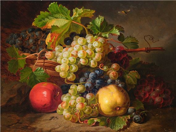 Still Life with Apples and Grapes by Johann Strohmayer, 19th century