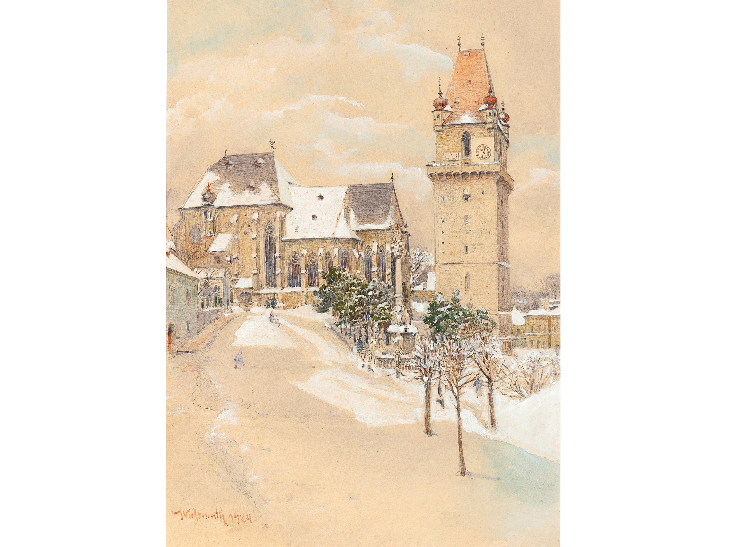Artwork by Heinrich Waßmuth, View of Perchtoldsdorf, Made of Mixed media on paper