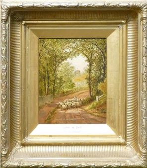 John H Dell (1830-1888) framed oil on board of Farming Landscape, frame size 46cm x 41cm, some - John H. Dell
