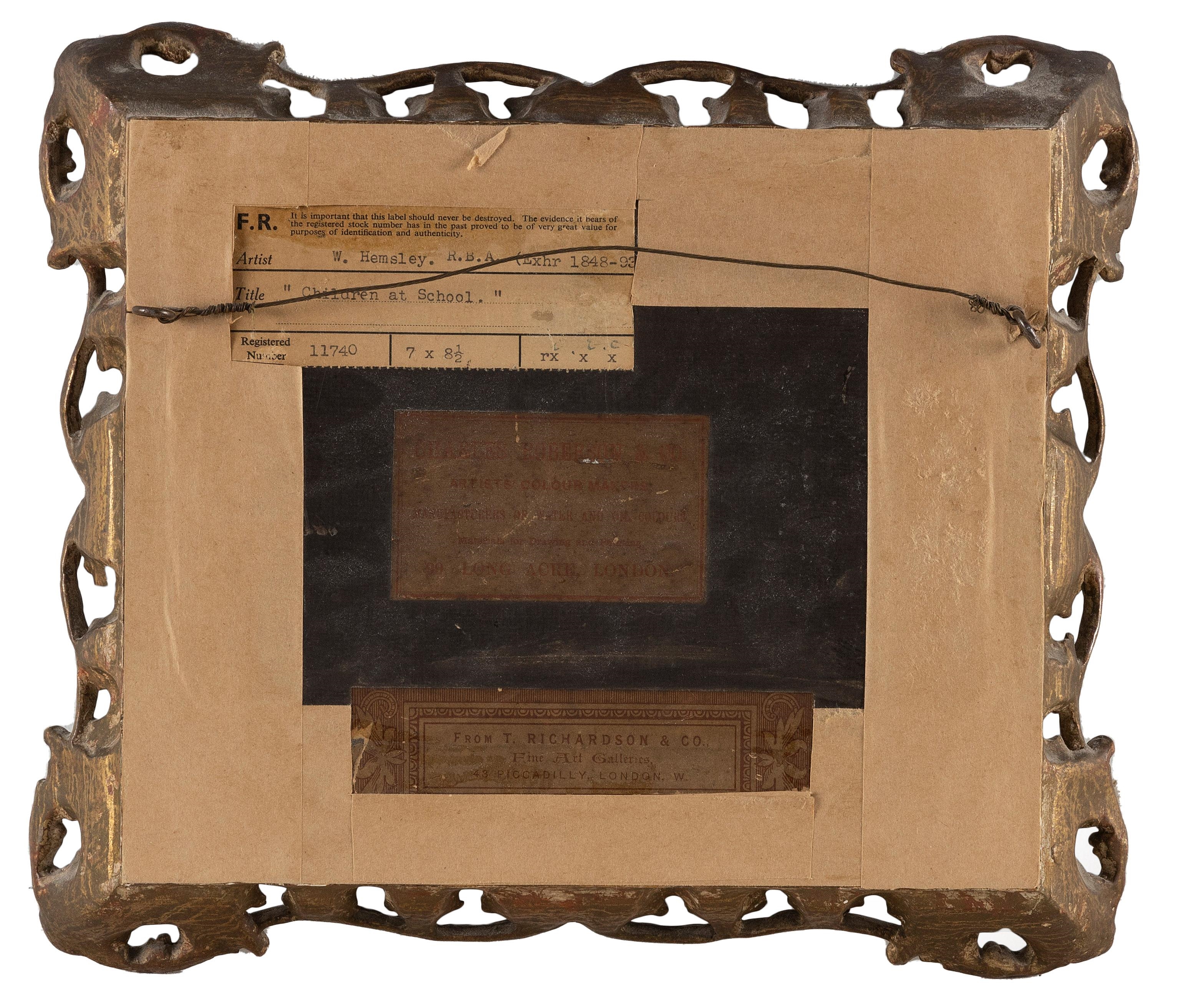 Artwork by William Hemsley, "Children at School"., Made of Oil on board