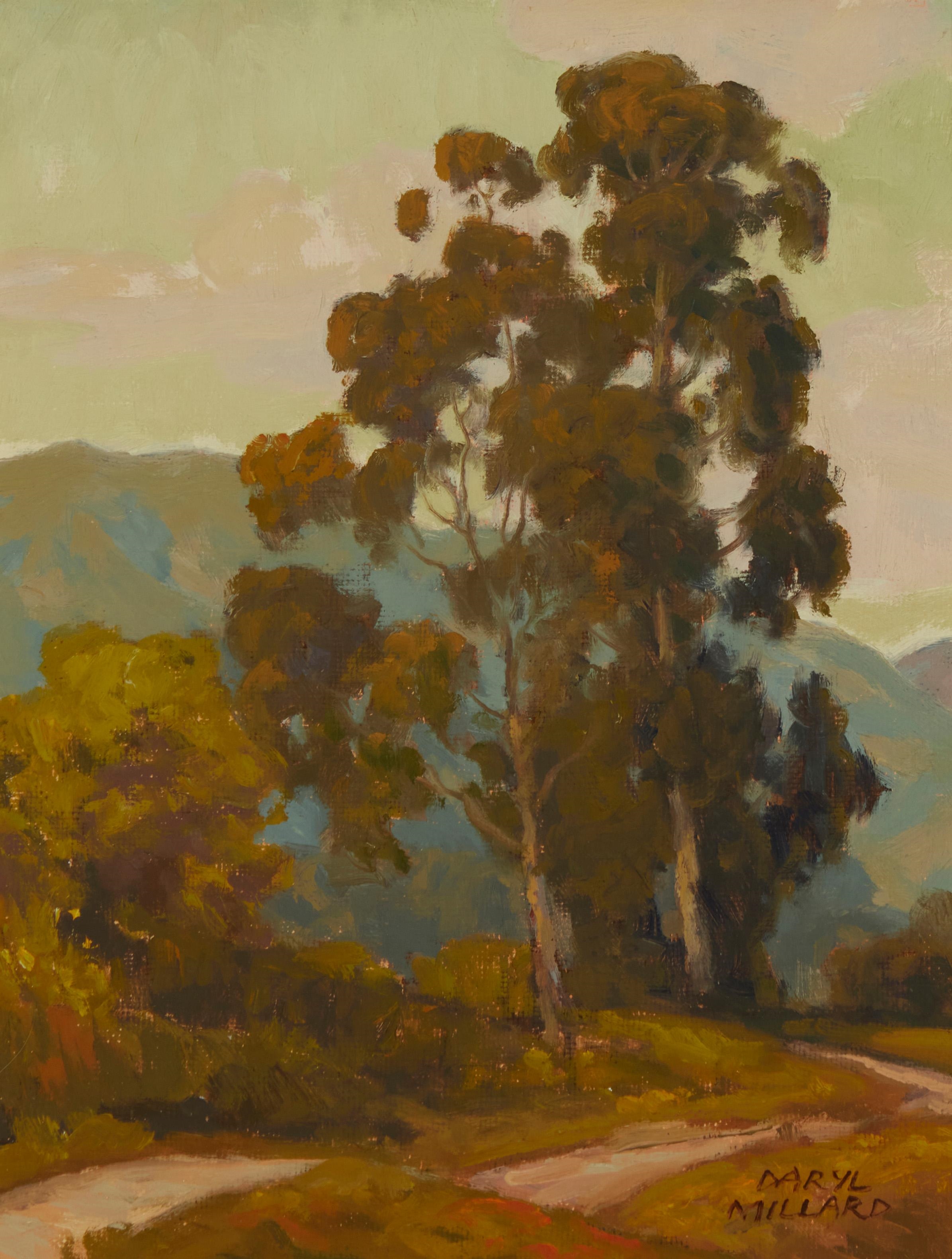 Artwork by Daryl Millard, "Winding Trail - San Pasqual Valley", Made of Oil on canvas laid to wood