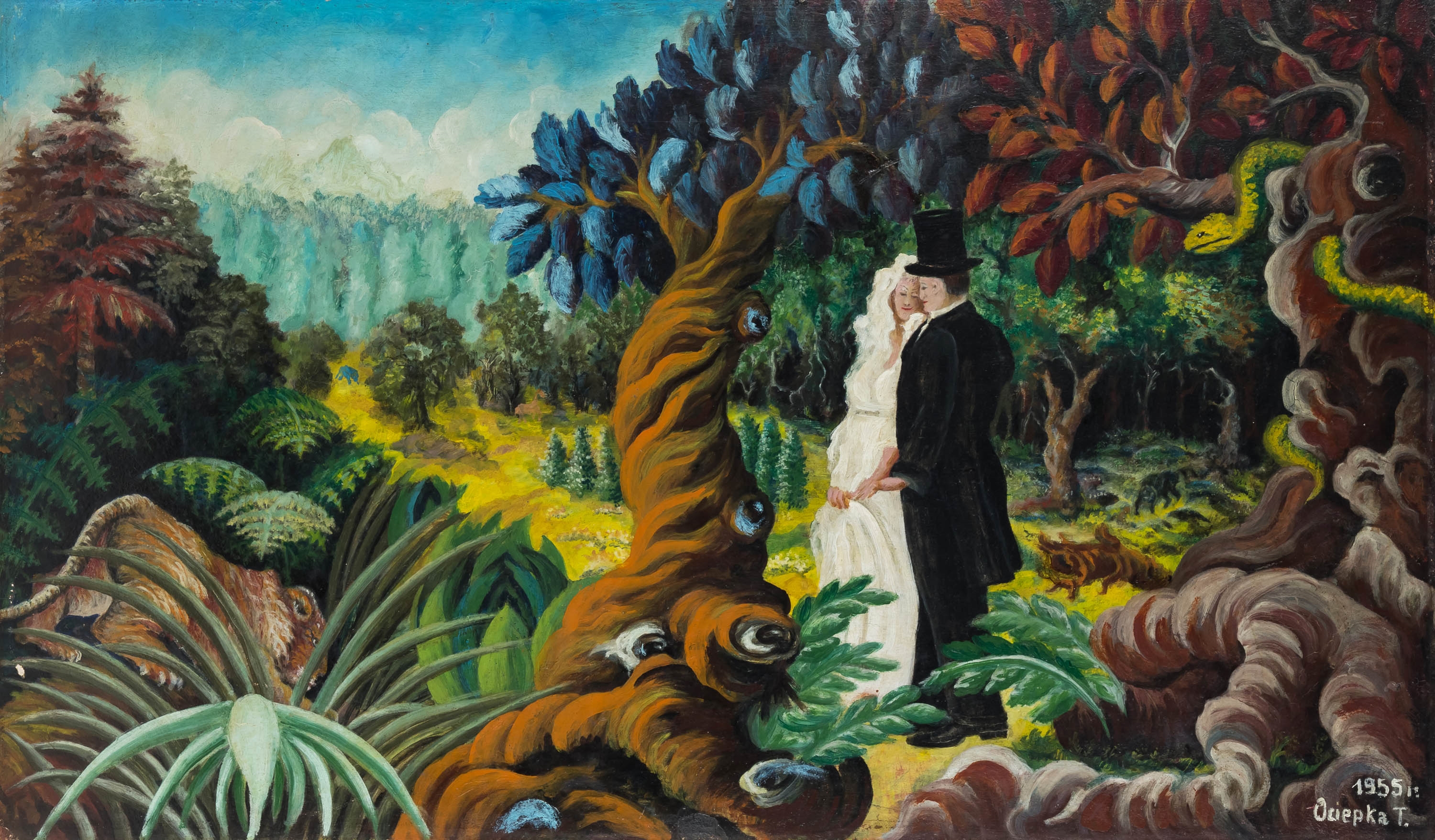 Artwork by Teofil Ociepka, Podróż poślubna w dżungli, 1955 r.
