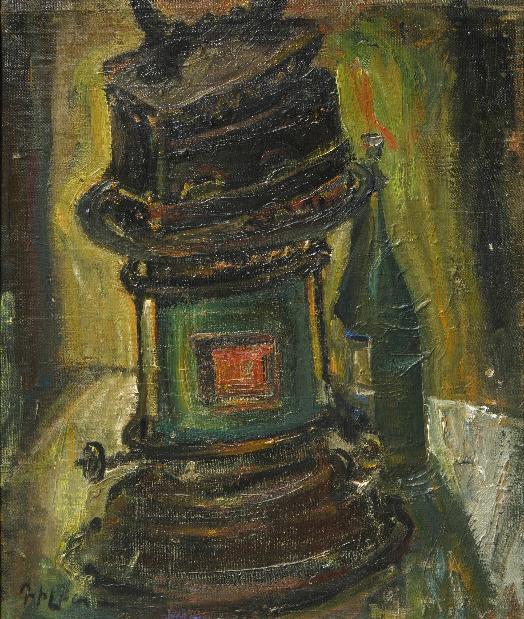 Artwork by Albert Dilbaryan, Kerosene Lamp, Made of oil on masonite