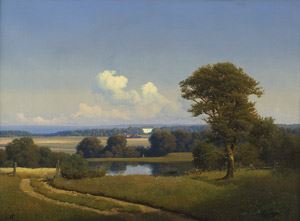 Aussicht von Fortunen auf den Dyrehaven kurz vor Kopenhagen, im Hintergrund der Øresund - Anton Edvard Kieldrup
