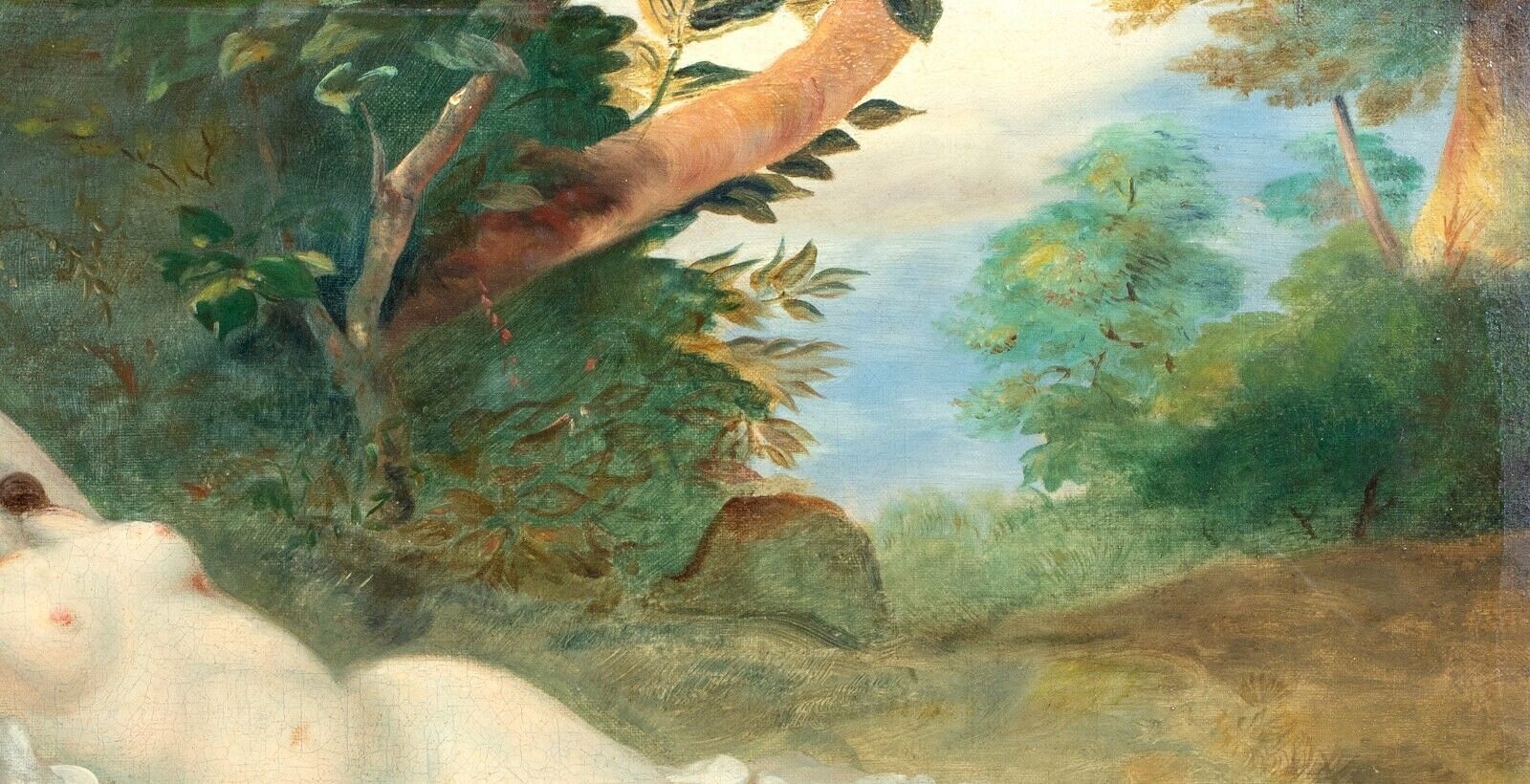 European School, 19th Century NUDE IN THE FOREST OIL PAINTING (19th
