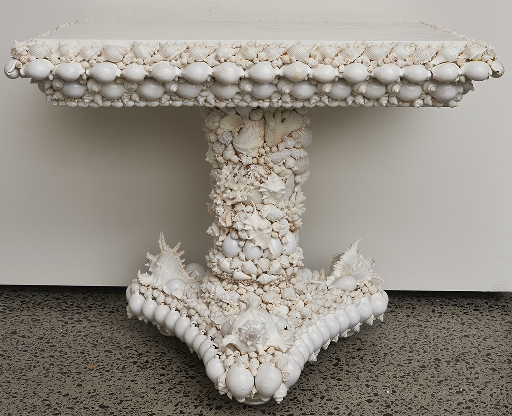 James Edwards | White Shell and Marble Console | MutualArt