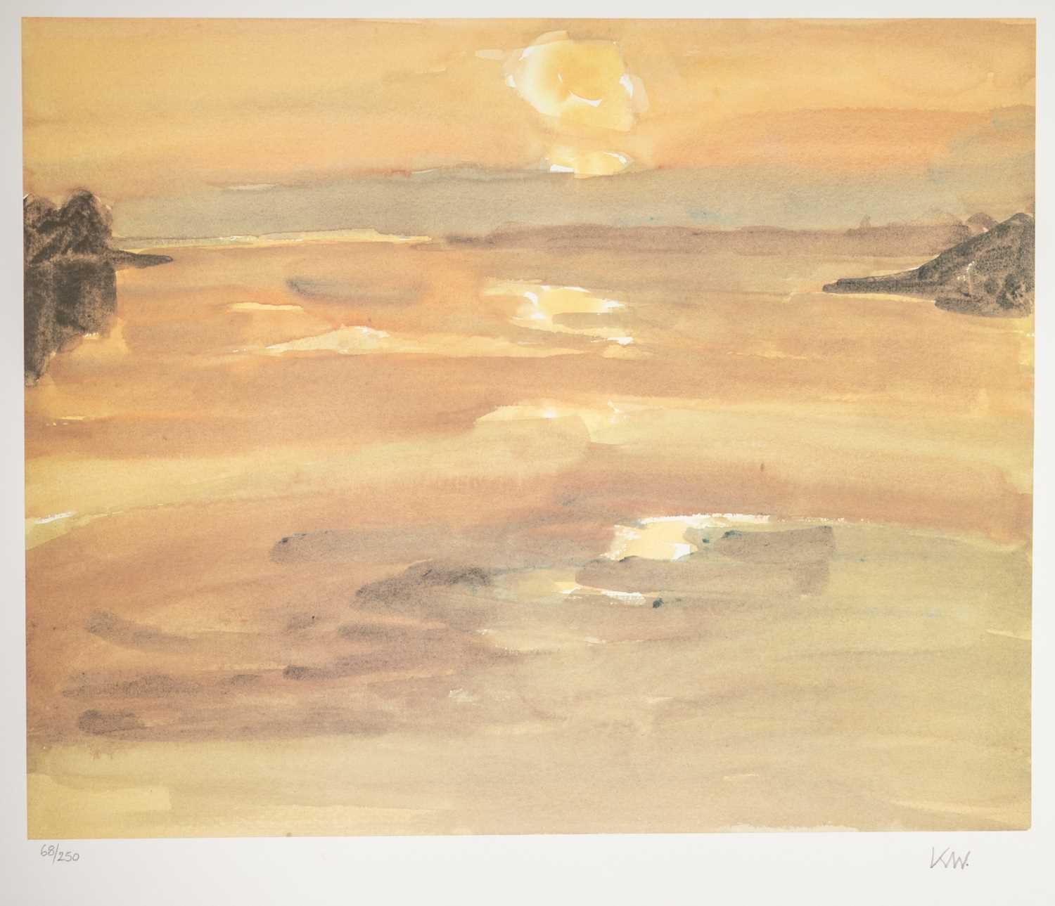 ‡ SIR KYFFIN WILLIAMS RA limited edition (68/250) print - sunset at Moel y Don on the Menai