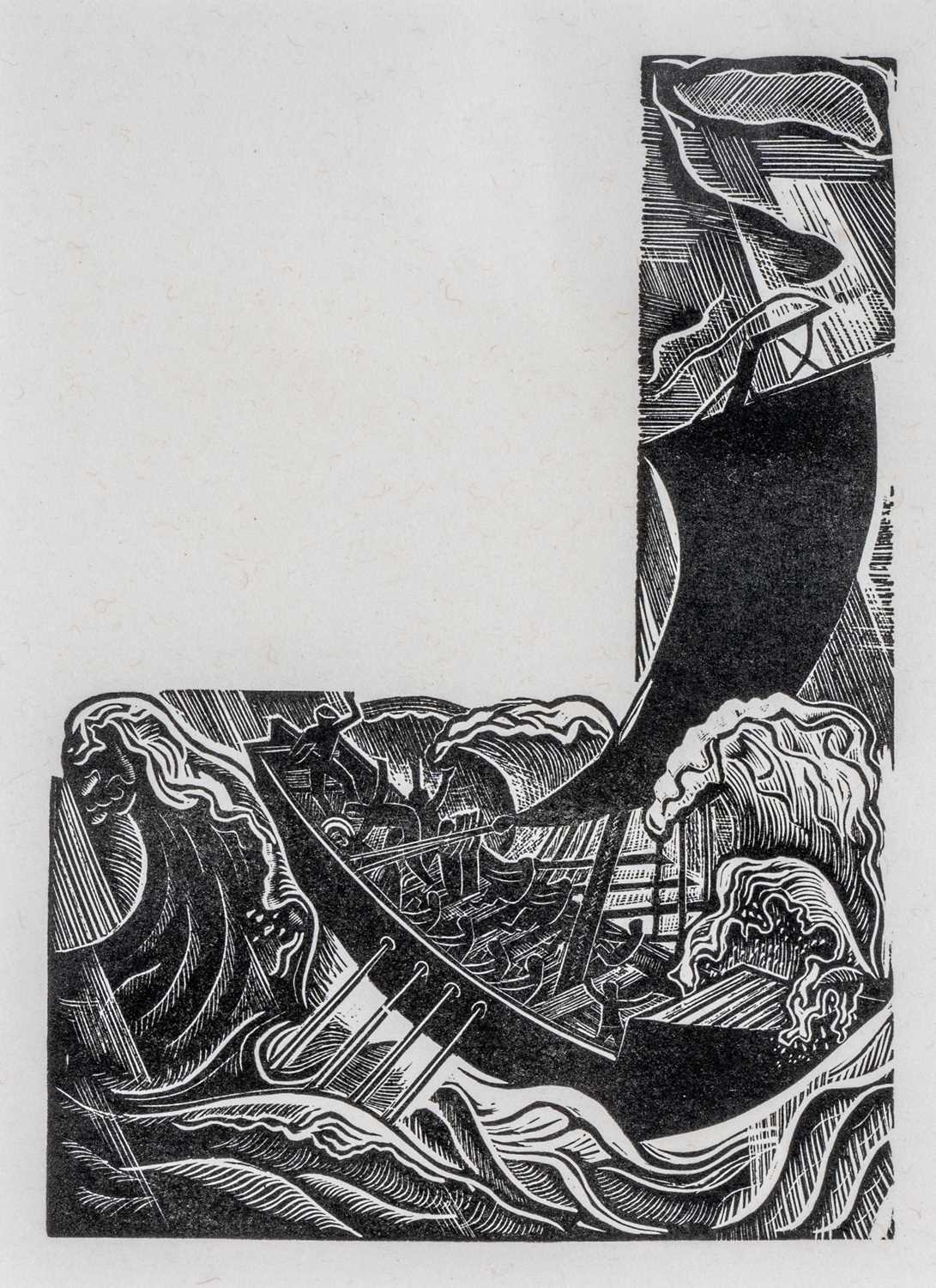‡ DAVID JONES 1926 limited edition (89/100) wood engraving (1979 reprint on japon paper) - entitled verso on Martin Tinney Gallery label 'The Tempest (from the Book of Jonah)' by David Jones, 1926