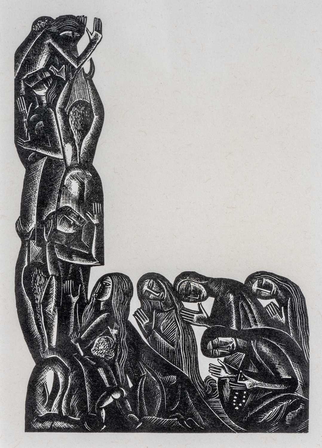 ‡ DAVID JONES 1926 limited edition (89/100) wood engraving (1979 reprint on japon paper) - entitled verso on Martin Tinney Gallery label 'The Repentant People of Nineveh (from the Book of Jonah)' by David Jones, 1926