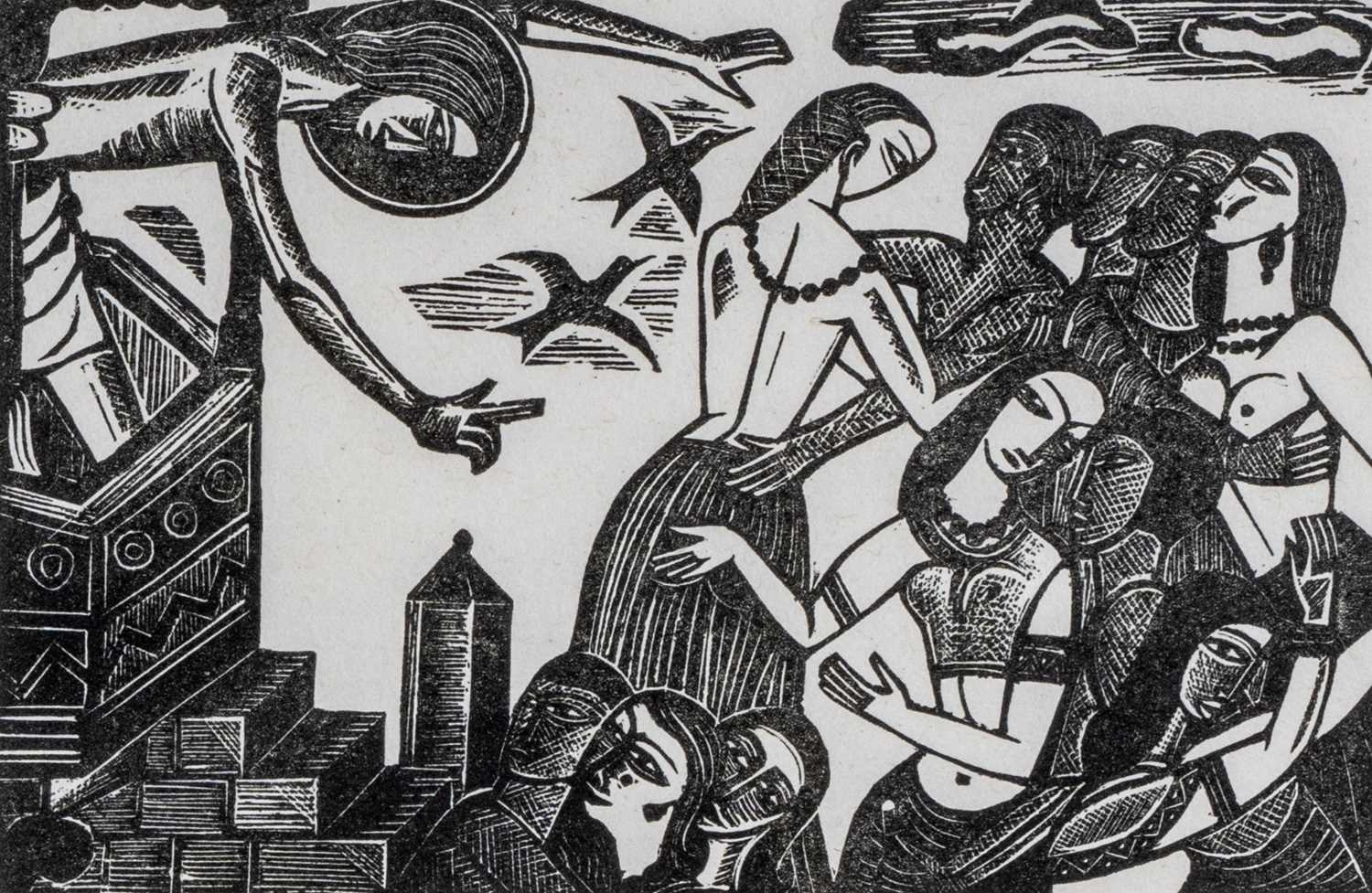‡ DAVID JONES 1926 limited edition (89/100) wood engraving (1979 reprint on japon paper) - entitled verso on Martin Tinney Gallery label 'Jonah Preached into Nineveh (from the Book of Jonah)' by David Jones, 1926