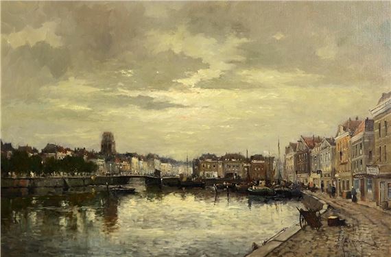 Evening in Rotterdam by Johannes Cornelis van Rijsewijk