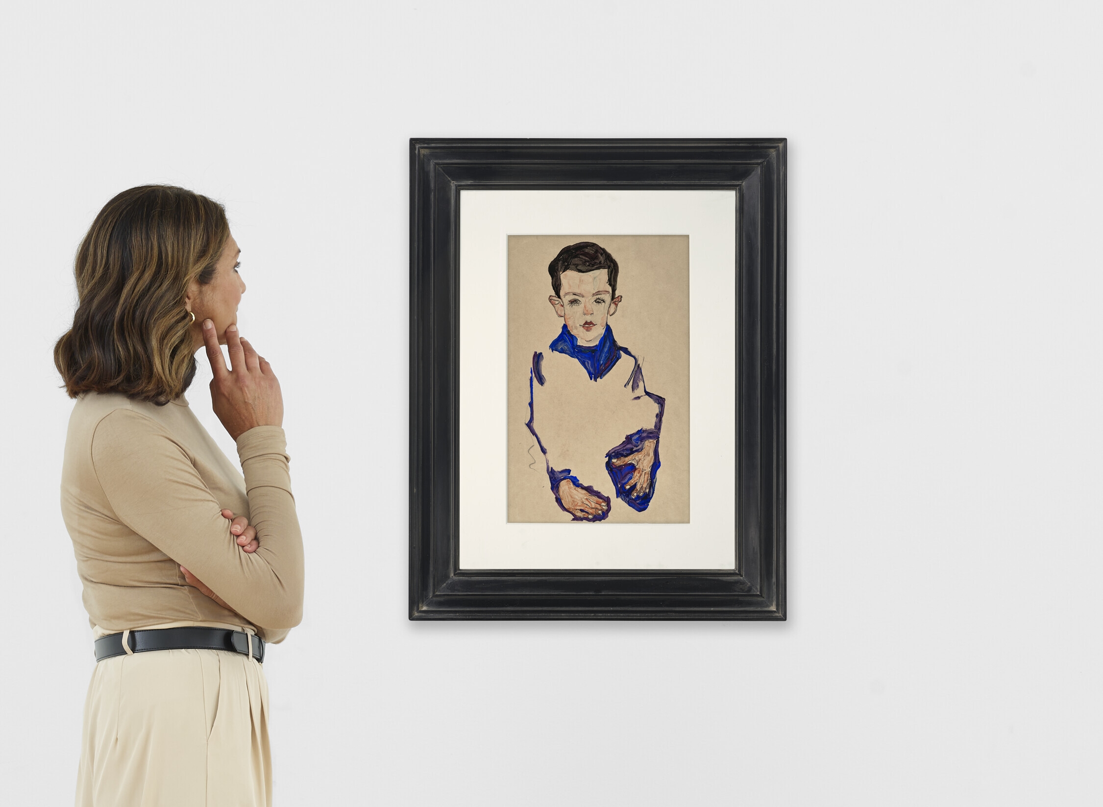 Artwork by Egon Schiele, Knabenbildnis (Herbert Reiner) (recto); Zwei weibliche Akte mit Draperie (verso), Made of gouache, watercolor and pencil on paper ( recto ); pencil on paper