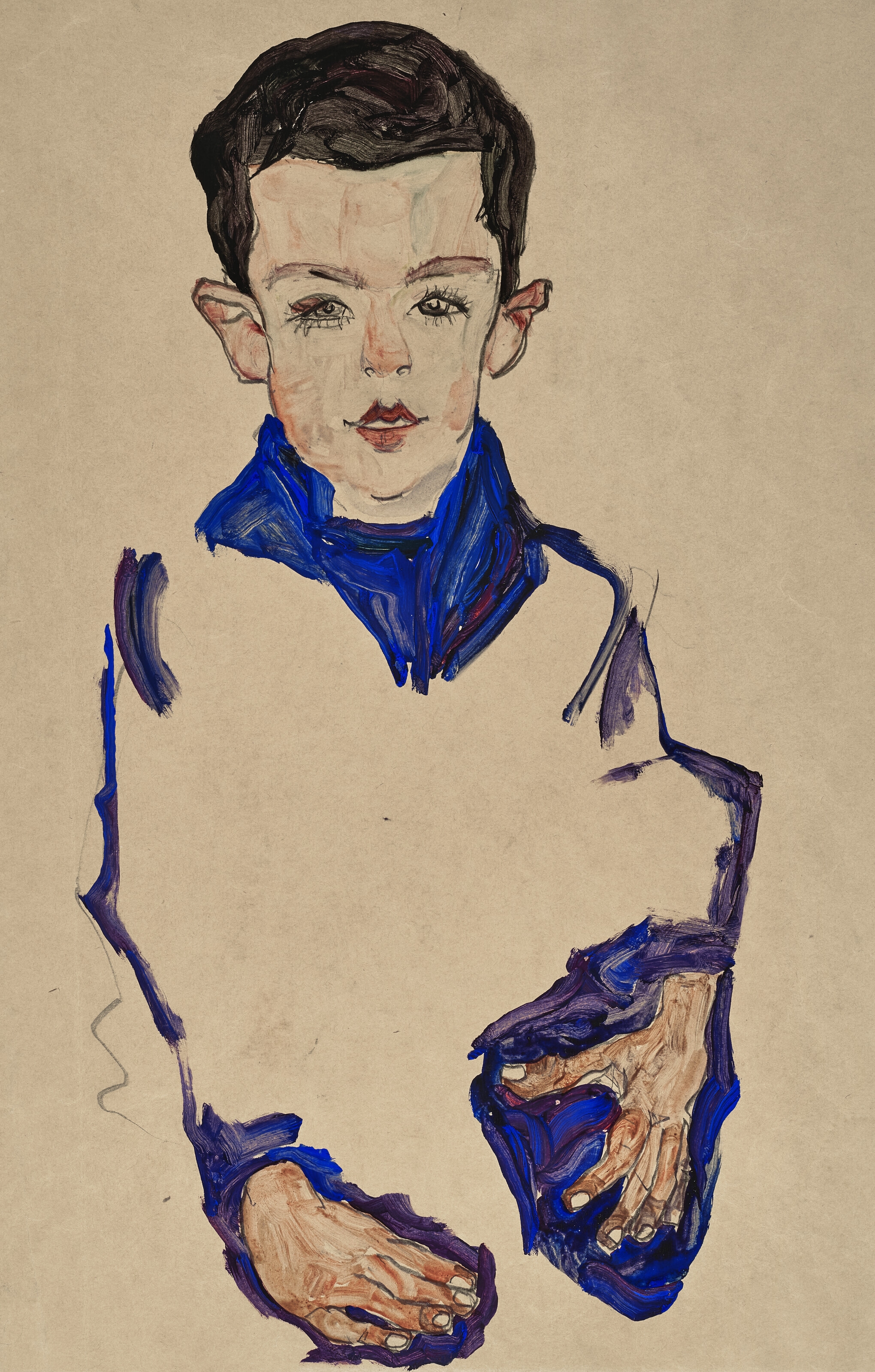 Artwork by Egon Schiele, Knabenbildnis (Herbert Reiner) (recto); Zwei weibliche Akte mit Draperie (verso), Made of gouache, watercolor and pencil on paper ( recto ); pencil on paper