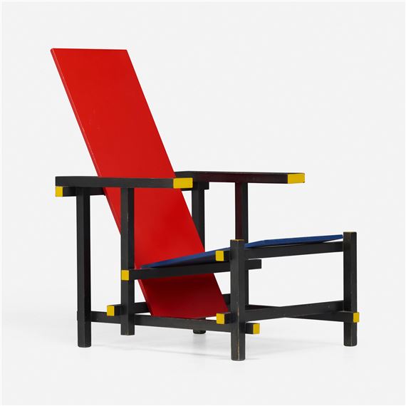 Red Blue chair by Gerrit Rietveld, circa 1989