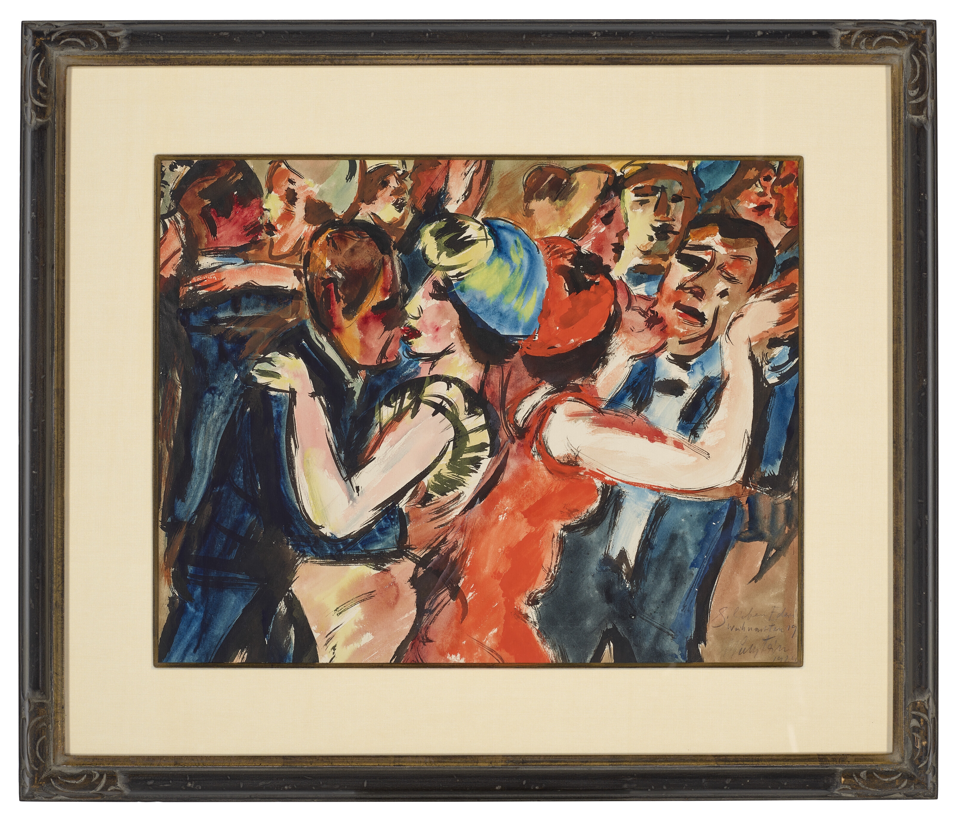 Artwork by Max Pechstein, Beim Tanz 1 (Tanzparty 1), Made of gouache, watercolor and brush and black ink on paper