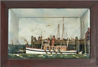 "Scene in Gloucester Harbor, Low Tide," Diorama Model, - W.F. Powderly