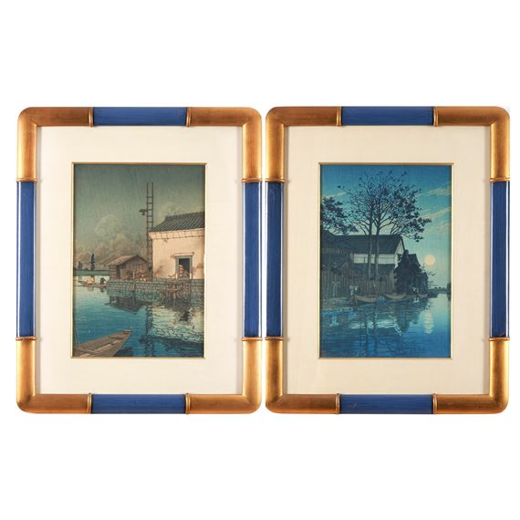 Two Woodblock Prints, by Hasui Kawase, 1883