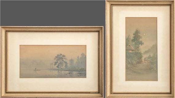 Japanese Landscape Watercolor on Paper, 2 by Takeuchi Keishu