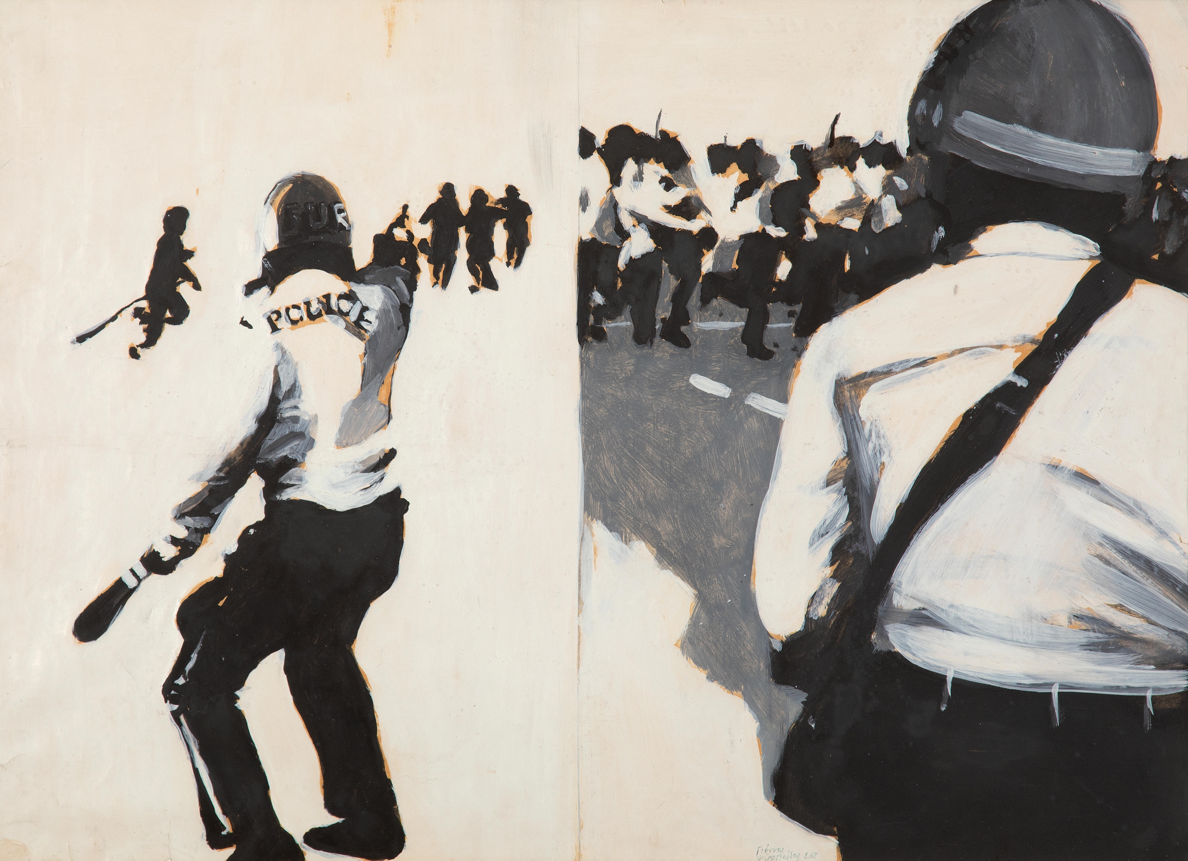 Artwork by Yiannis Psychopedis, La manifestation / Scènes de rue, Made of acrylic on paper