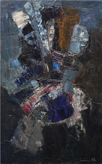 Komposition grau-blau-schwarz-ocker by Carl Walter Liner, 1960