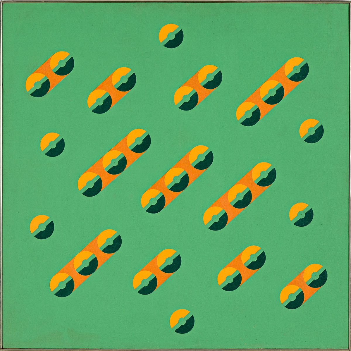 Artwork by Peter Hutchinson, Orange on Green, Made of Oil on canvas