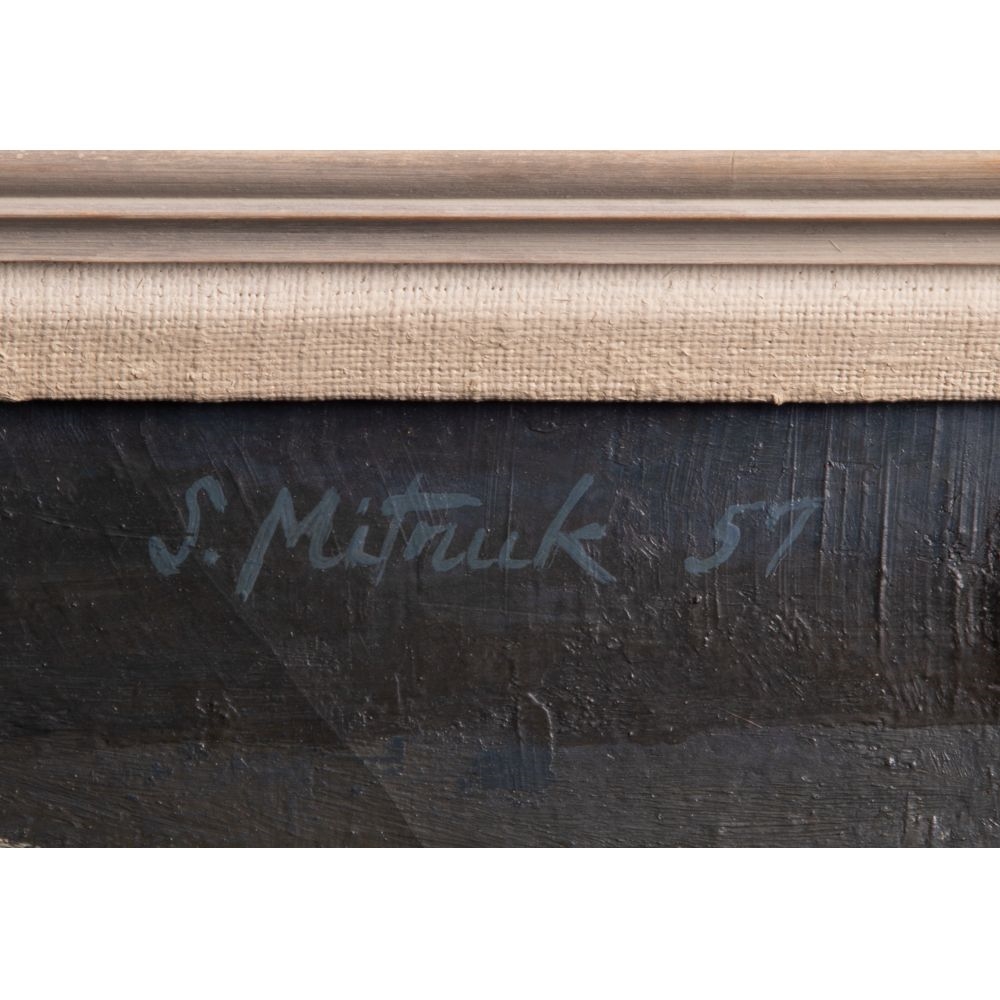 Artwork by Stanley Mitruk, Old Willow Basket and Bottles, Made of Oil on Canvas