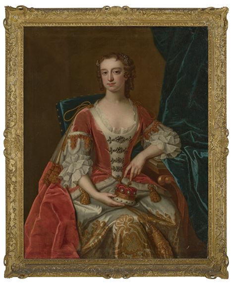 Portrait of Letitia, Lady Sandys, née Tipping (1699-1779), three-quarter-length, in peeress robes by Enoch Seeman