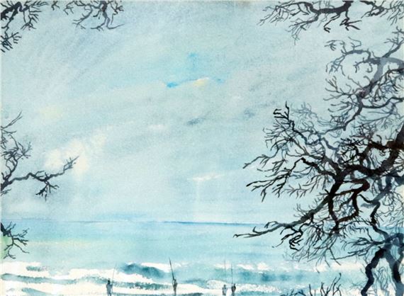 VIEW OF THE OCEAN THROUGH TREES by Richard Cheales, dated 1976