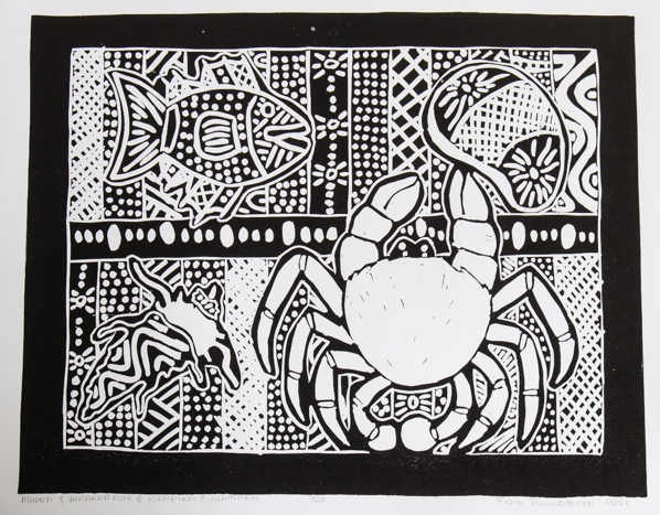 Artwork by Fiona Puruntatameri, Mputi & Yapparakuni & Kipapila & Jilamarra, Made of screenprint