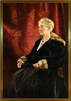 " Bildnis einer sitzenden Dame im schwarzen Mantel " - Friedrich Krampf