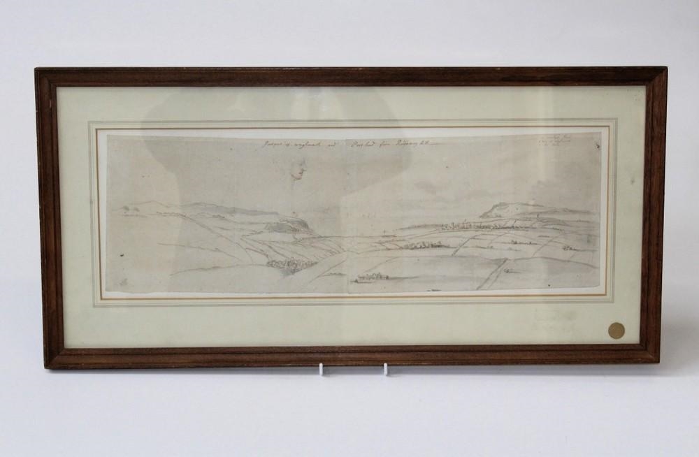 Artwork by Francis Place, Attributed to Francis Place 1647-1728 British Prospect of Weighmouth and Portland from Ridgeway Hill, Made of Ink and washes on two sheets of paper