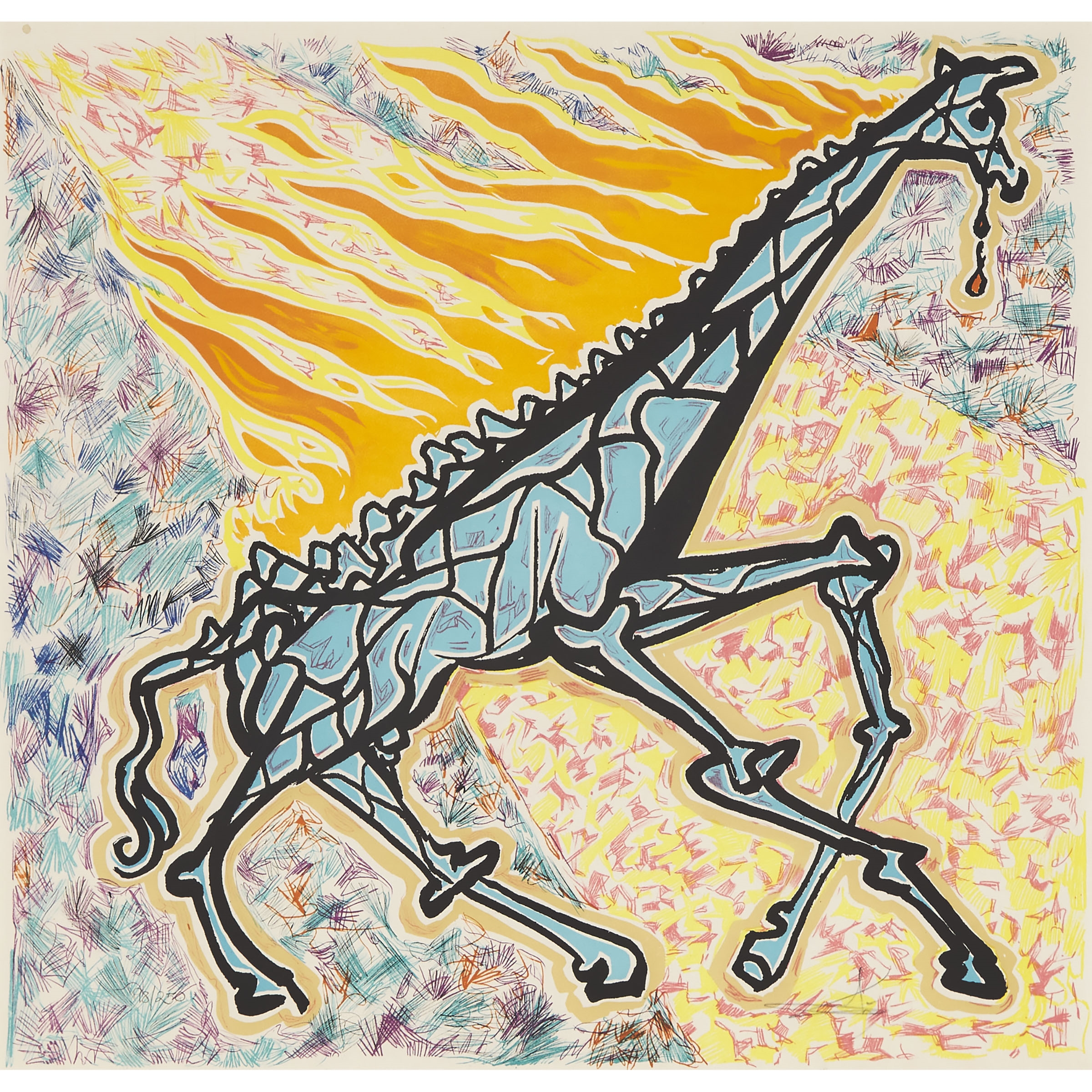 Artwork by Salvador Dalí, LE GIRAFE EN FEU, FROM LA JUNGLE HUMAINE, 1976 [F. 76-2A], Made of lithograph in colours on Arches paper