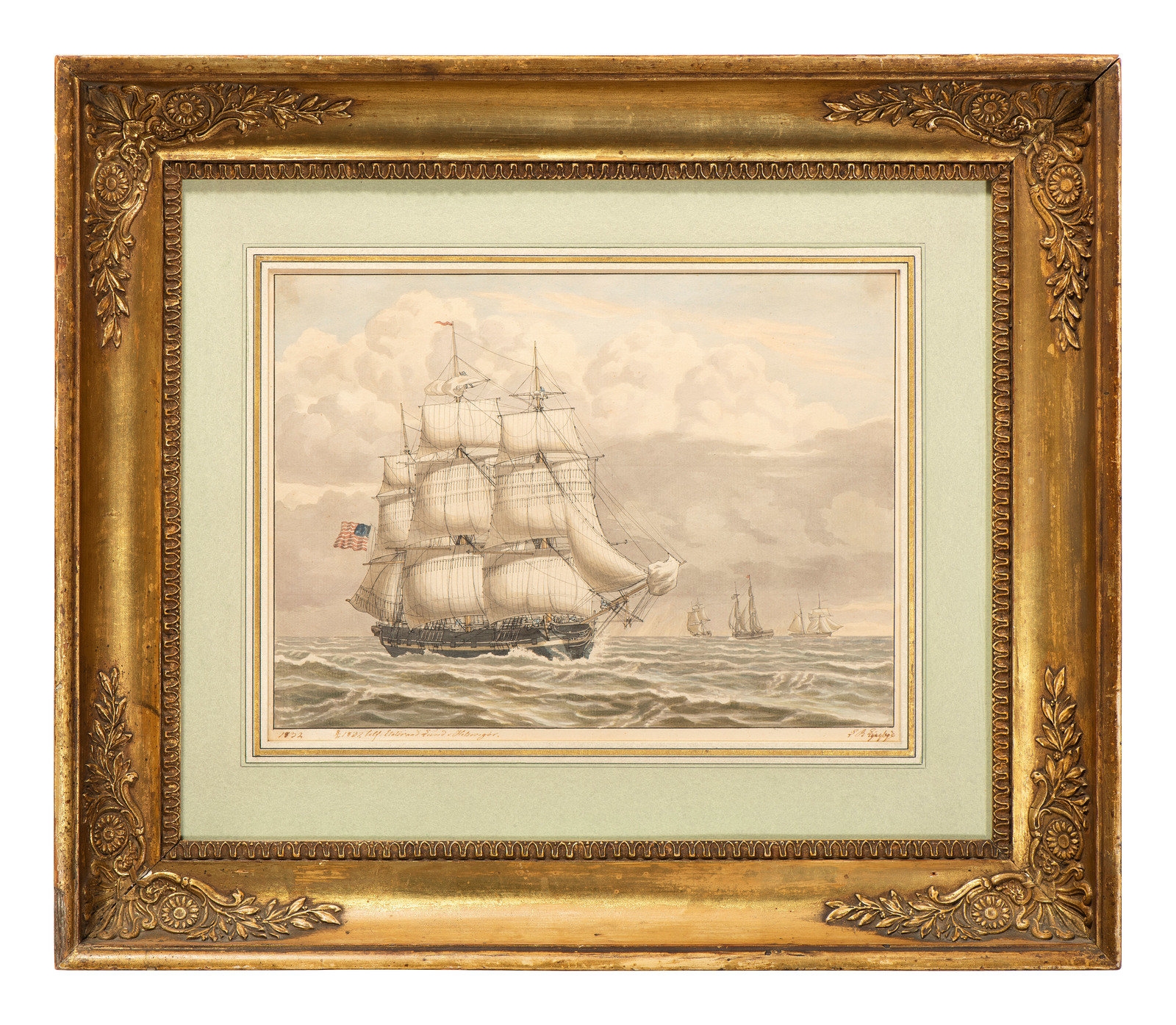 Artwork by Lauritz Rasmus Lyngbye, American Frigate, Made of pen, ink and watercolor on paper