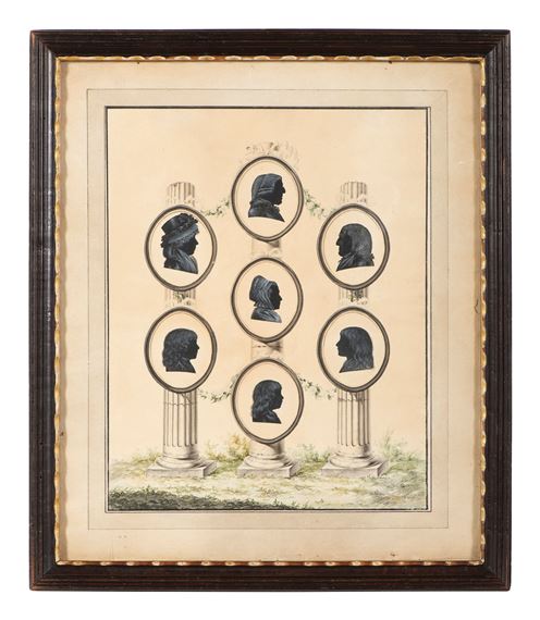 A Watercolor Silhouette Portrait Family Tree by German School, 18th Century