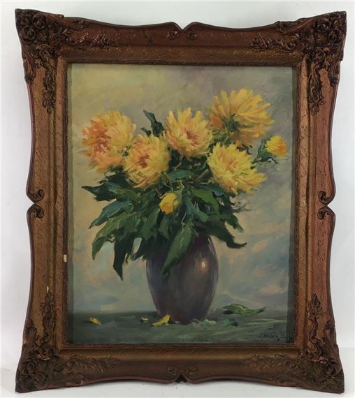 Table top floral still life by Edward Mesjasz