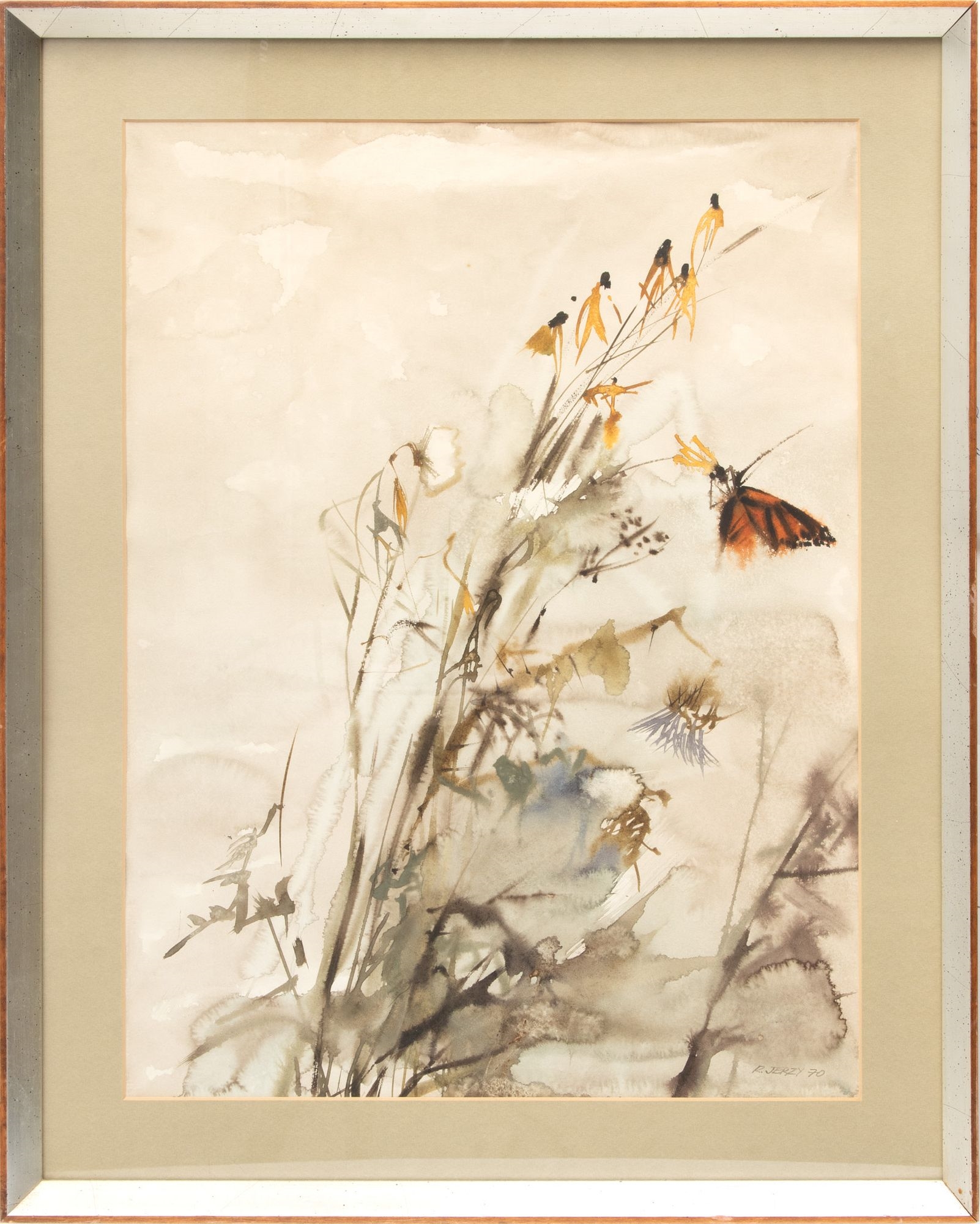 Artwork by Richard Jerzy, Richard Jerzy (American, 1943-2001) Watercolor on Paper, 1970, "Monarch Butterfly", H 24" W 18", Made of Watercolor on Paper