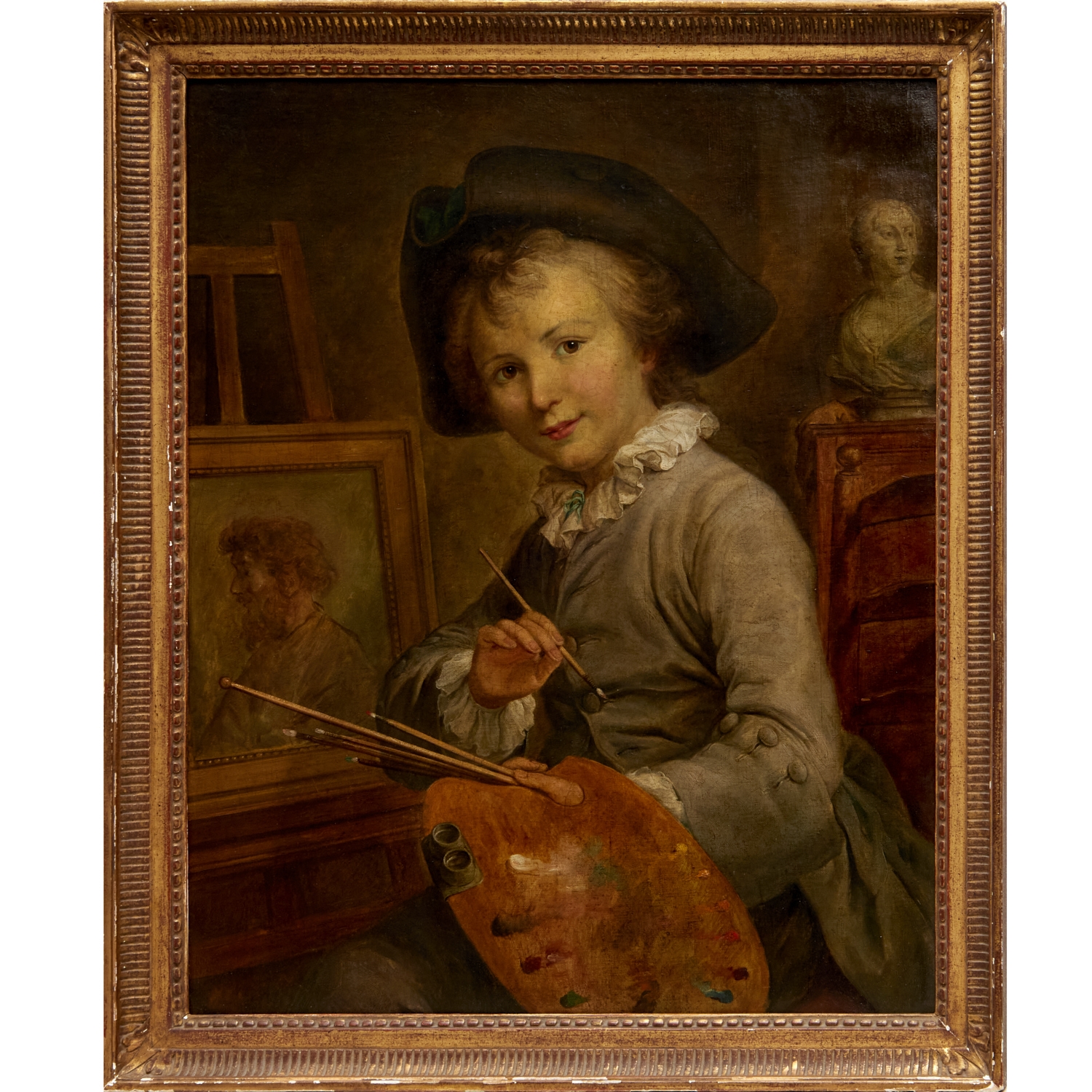 Artwork by François-Hubert Drouais, Portrait of a Young Boy Seated at an Easel, Made of oil on canvas
