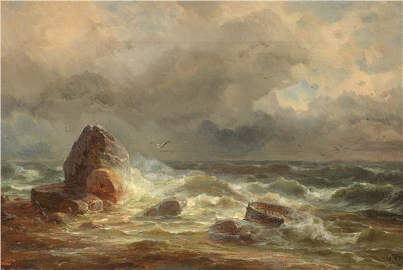 Surf on a Rocky Coastline. by Friedrich Preller the Elder, 1818