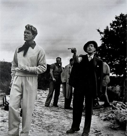 Jean Cocteau and Jean Marais on the set of the film "Orphée", by Robert Doisneau, 1949