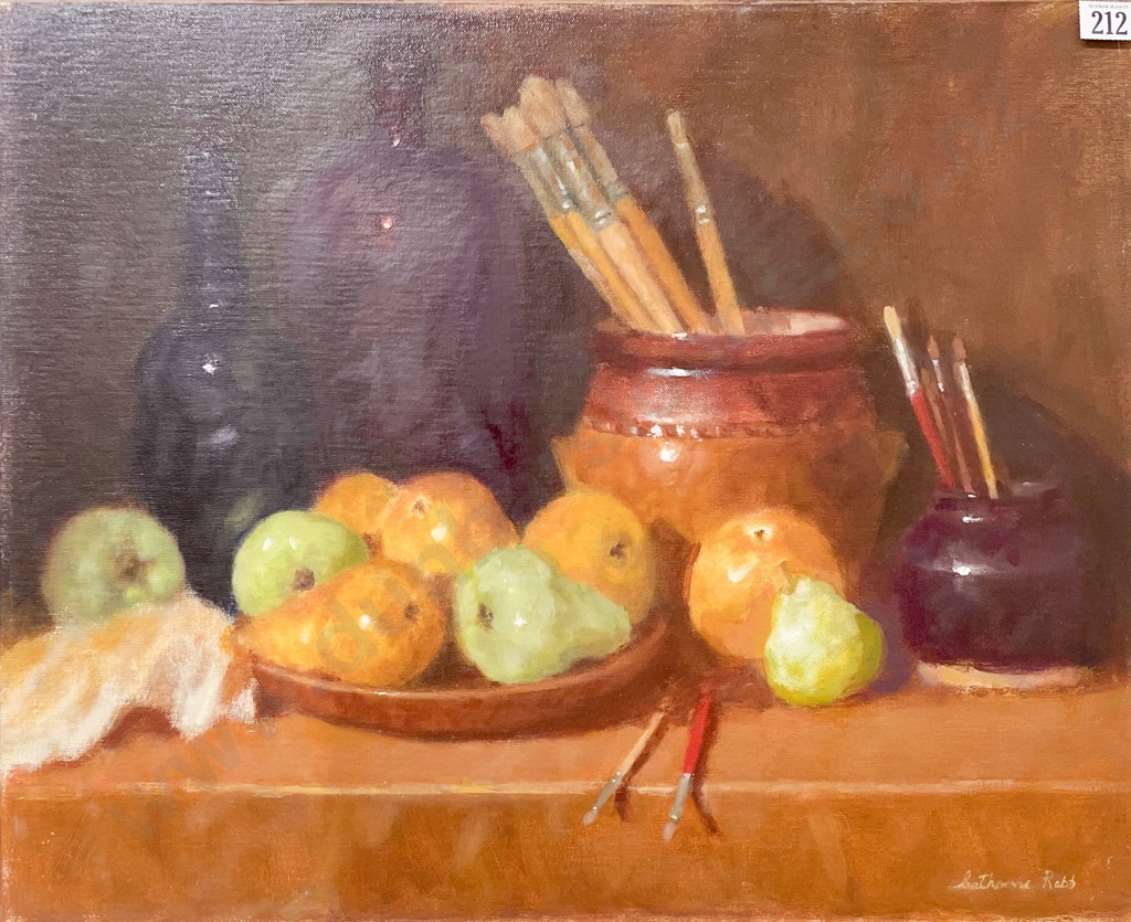 Artwork by Catherine Robb, Still LIfe with Pears, Made of Oil on Board