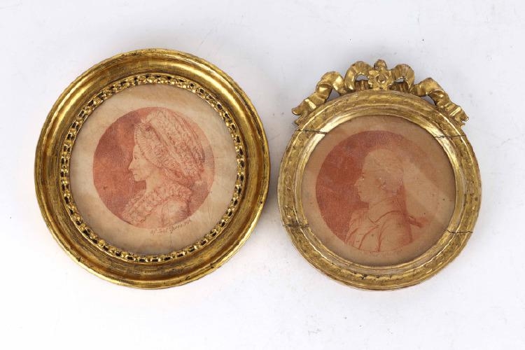 Artwork by Paul Ipsen, Portræt af Dorothea Augusta Leth; portræt af Jens Leth, Made of red chalk