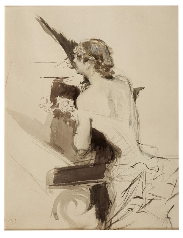 SEATED WOMAN  "CORSAGE BLANC" by Giovanni Boldini