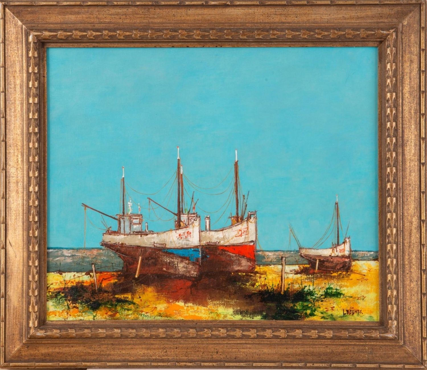 French School, 19th Century French Painting of Fishing Boats at