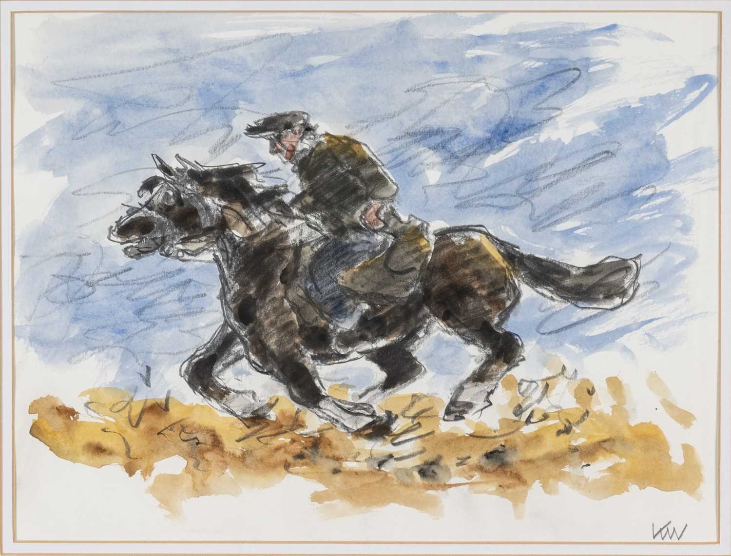 ‡ SIR KYFFIN WILLIAMS RA watercolour and pencil - Patagonian horse and rider at full gallop