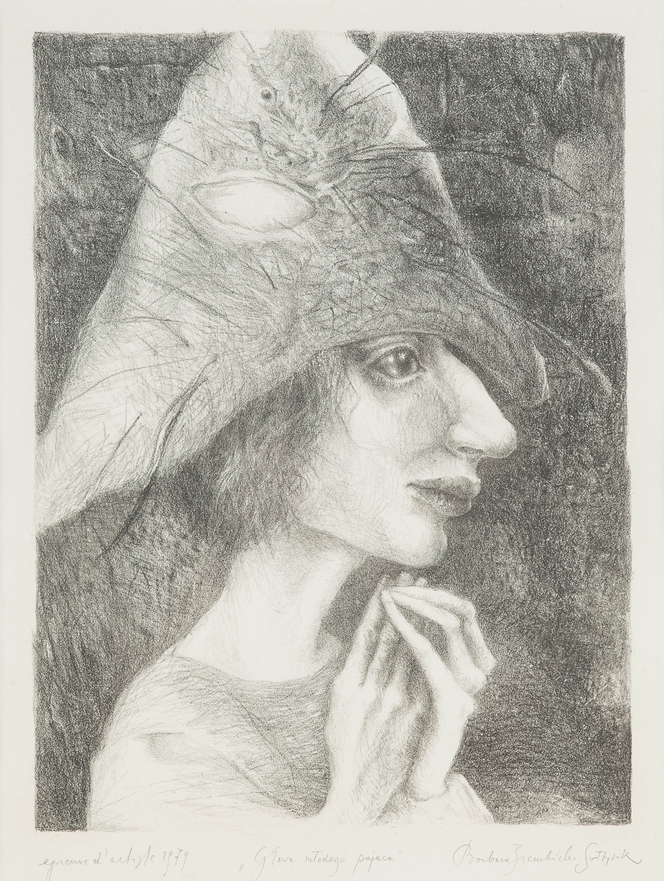 Artwork by Barbara Ziembicka, Głowa młodego pajaca, 1979, Made of lithograph, paper
